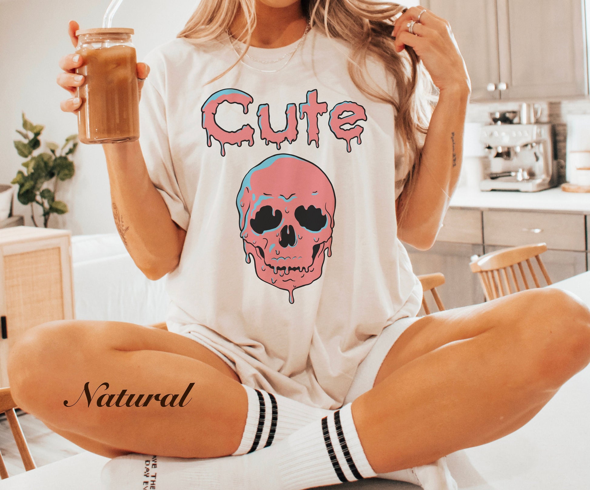 Cute Pink Slime Skull Unisex Short Sleeve Tee Halloween Shirt Women's Shirt