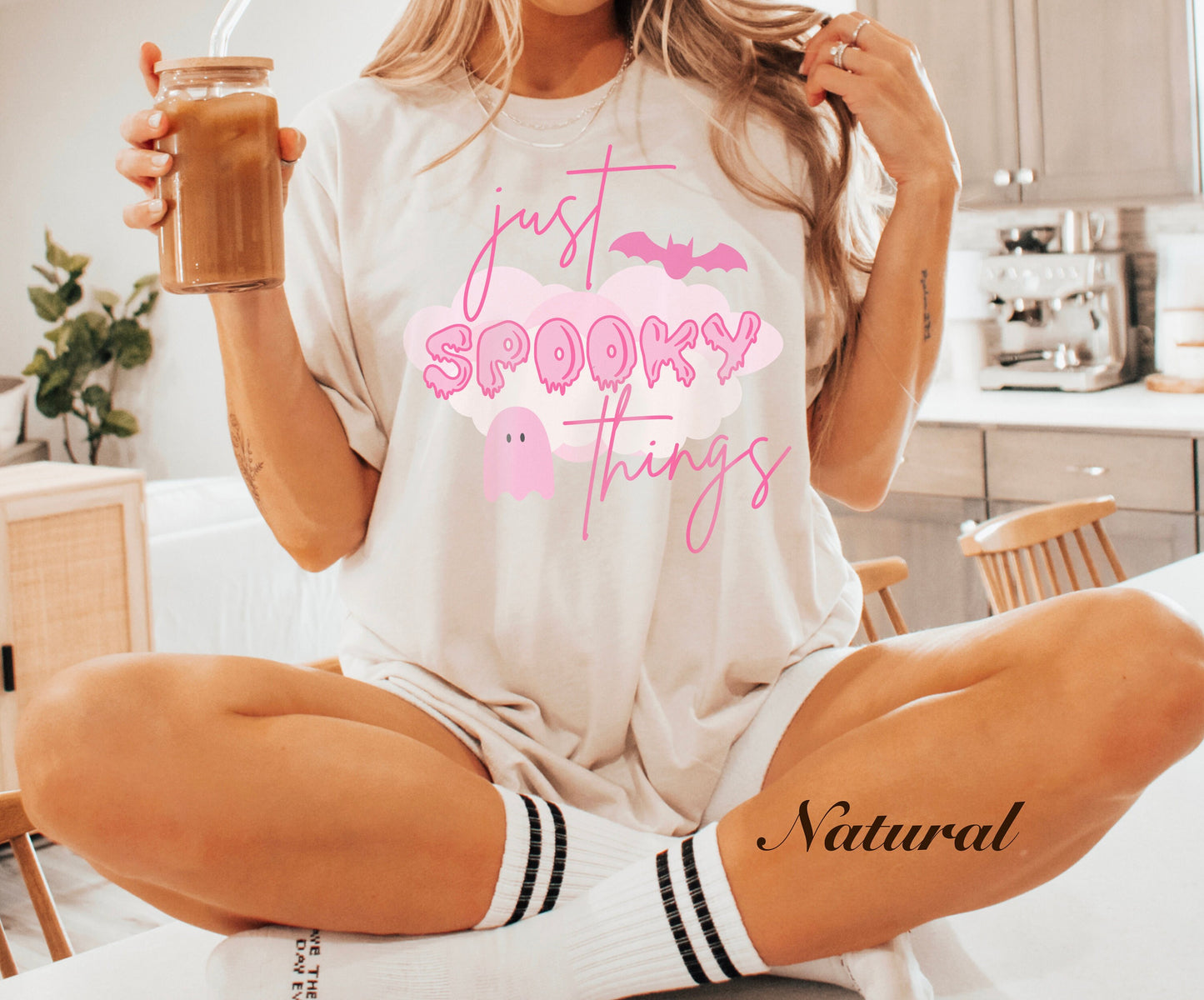 Just Spooky Things Shirt, Pastel Halloween T Shirt, Unisex Jersey Short Sleeve Tee, Pink Kawaii Ghost Shirts for Women