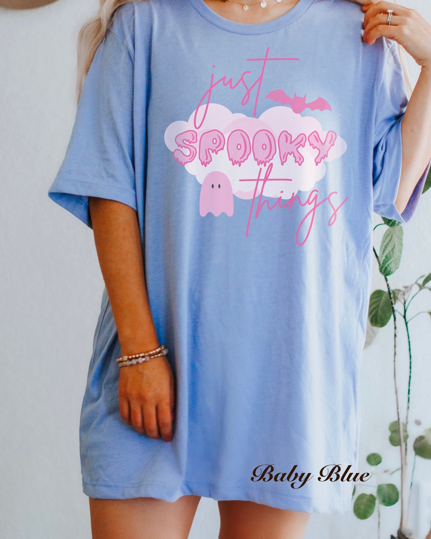 Just Spooky Things Shirt, Pastel Halloween T Shirt, Unisex Jersey Short Sleeve Tee, Pink Kawaii Ghost Shirts for Women