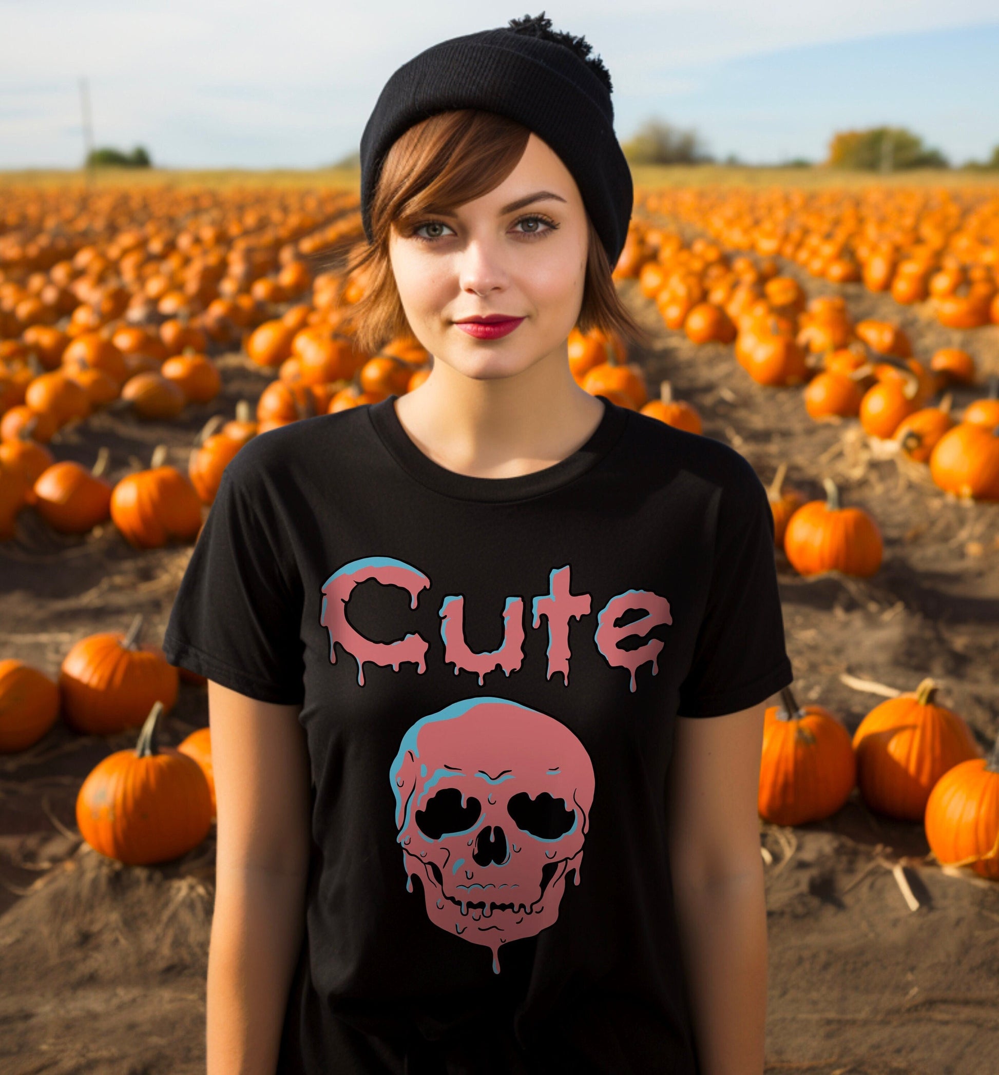 Cute Pink Slime Skull Unisex Short Sleeve Tee Halloween Shirt Women's Shirt