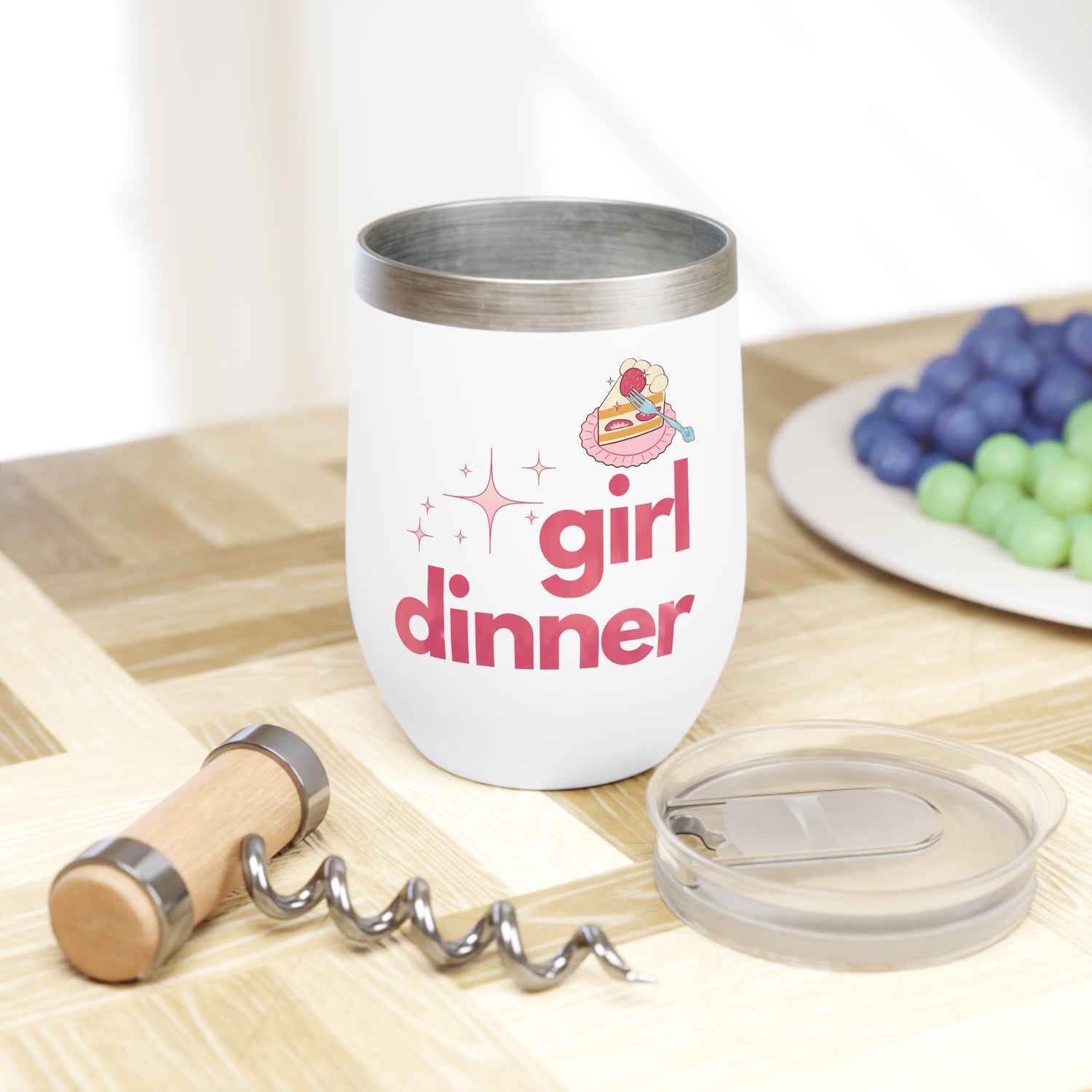 Girl Dinner Wine Tumbler Metallic Mug with Funny TikTok Slogan, Red and White Wine Chiller Tumbler Gift for Busy Women On The Go