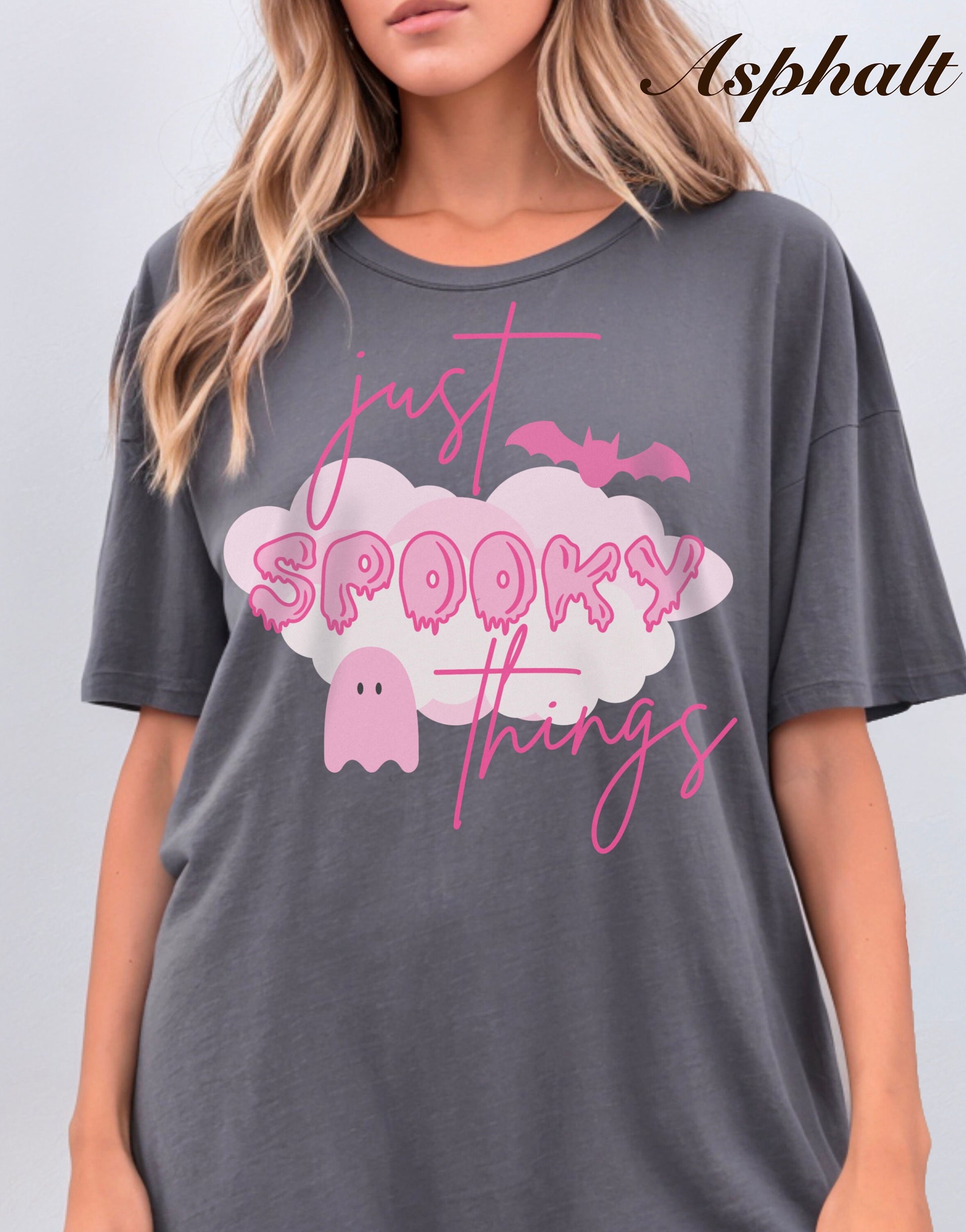 Just Spooky Things Shirt, Pastel Halloween T Shirt, Unisex Jersey Short Sleeve Tee, Pink Kawaii Ghost Shirts for Women