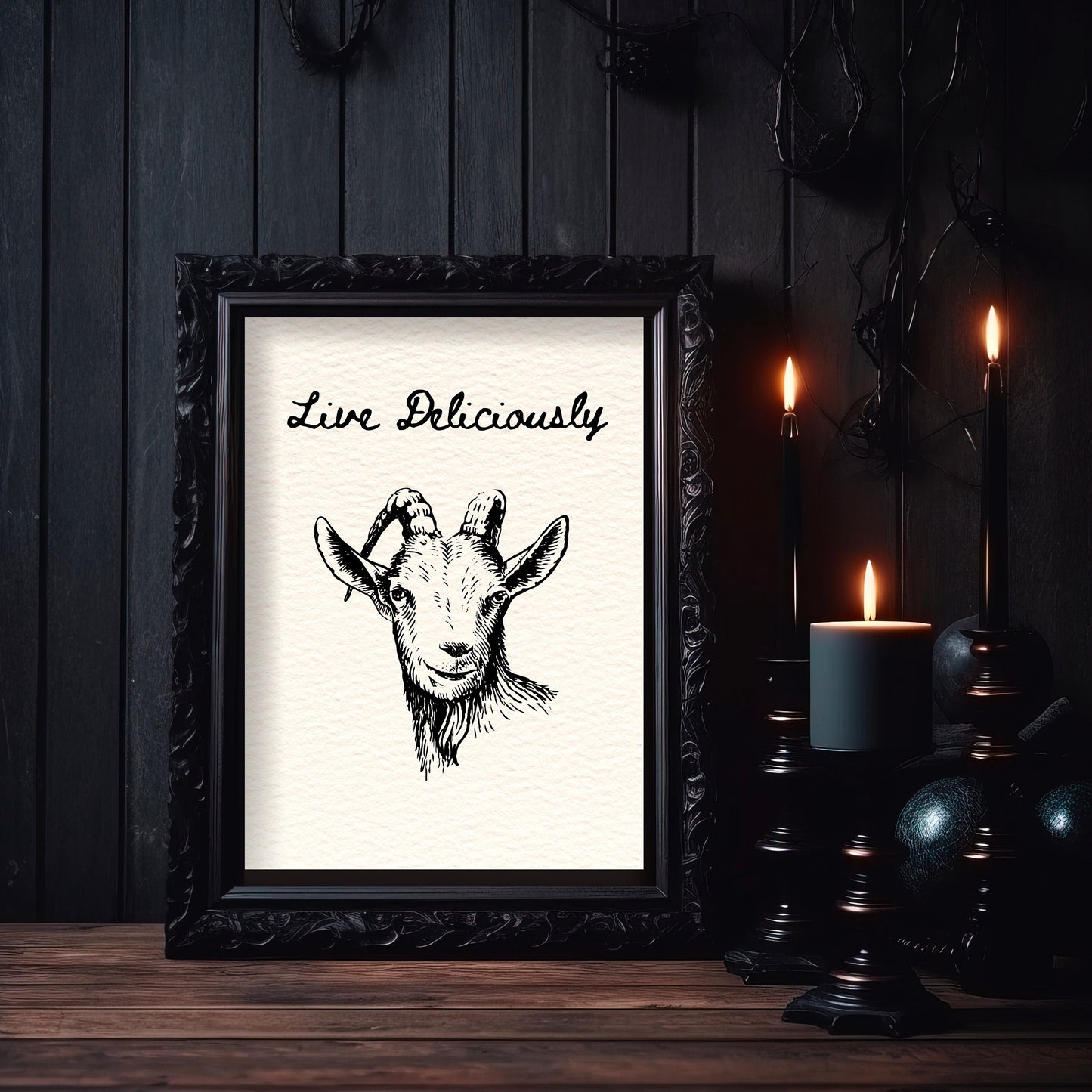 Live Deliciously Art Print, Black Phillip, The Witch Movie, The VVitch Movie Reference, Art Poster, Horror Movie Art, Matte Wall Art Print