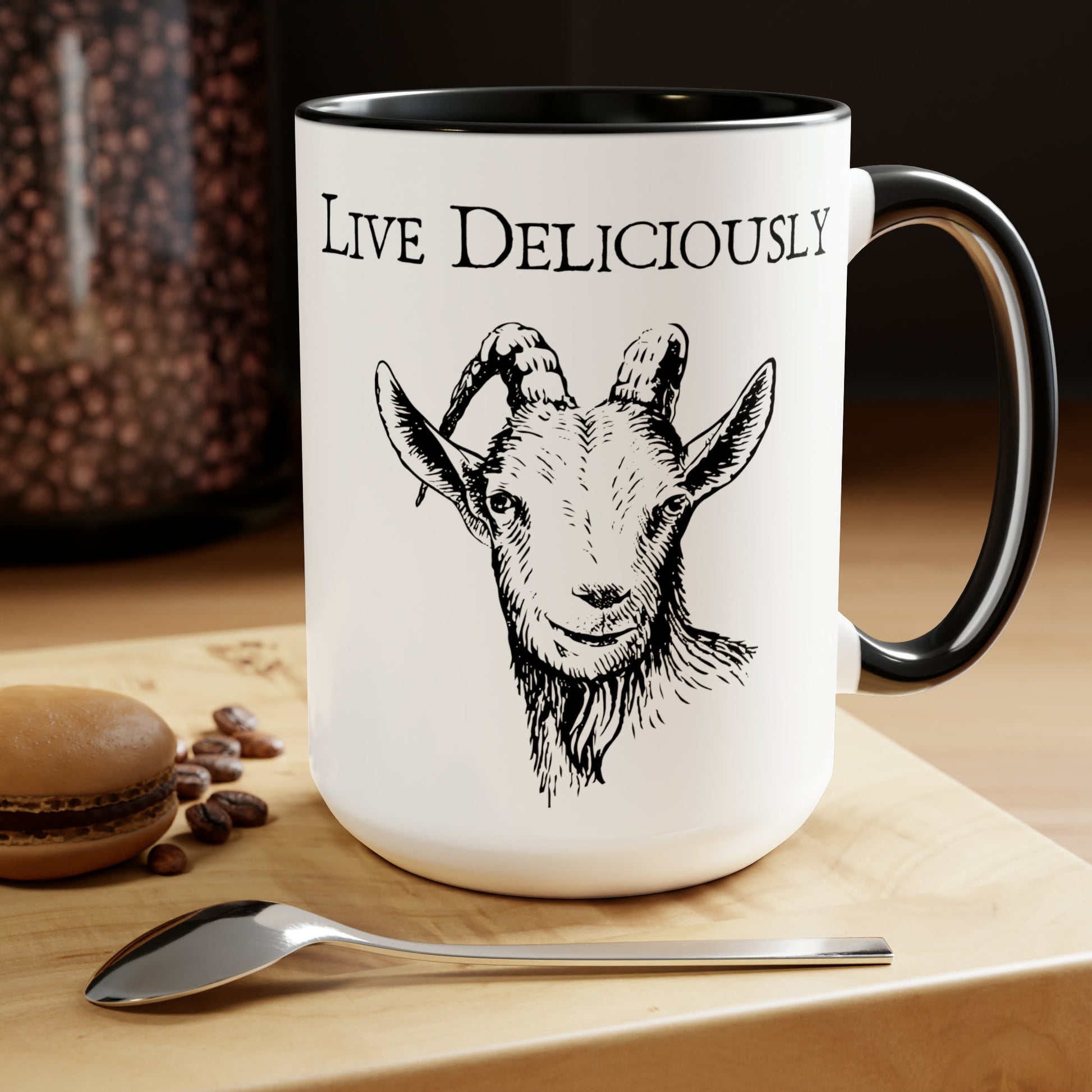 Live Deliciously Coffee Mug, Black Phillip, The Witch Movie, The VVitch Movie Reference Mug for Tea and Coffee 15oz