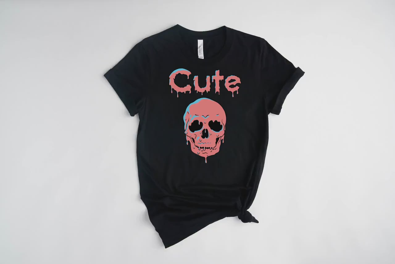 Cute Pink Slime Skull Unisex Short Sleeve Tee Halloween Shirt Women's Shirt