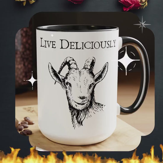 Live Deliciously Coffee Mug, Black Phillip,  The Witch Movie, The VVitch Movie Reference Mug for Tea and Coffee 15oz