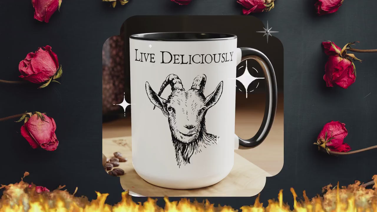 Live Deliciously Coffee Mug, Black Phillip,  The Witch Movie, The VVitch Movie Reference Mug for Tea and Coffee 15oz